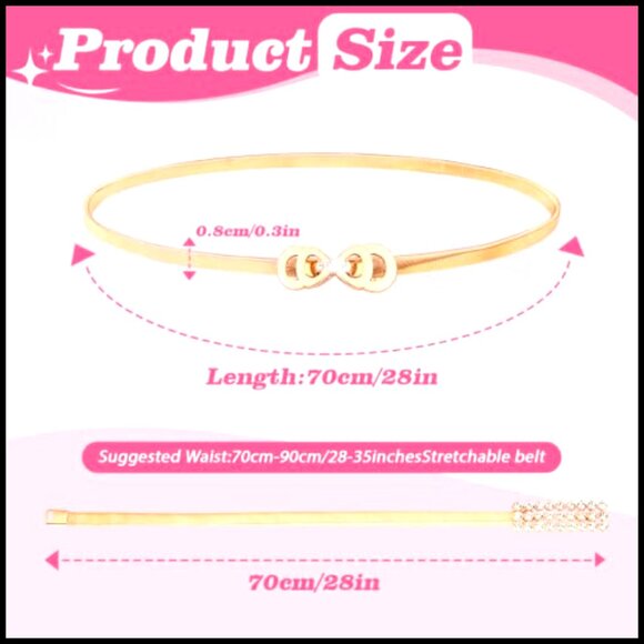 Gold Metal Chain Belt Set Rhinestone Pearl Buckles Elastic Skinny Waist Cinch main image 4